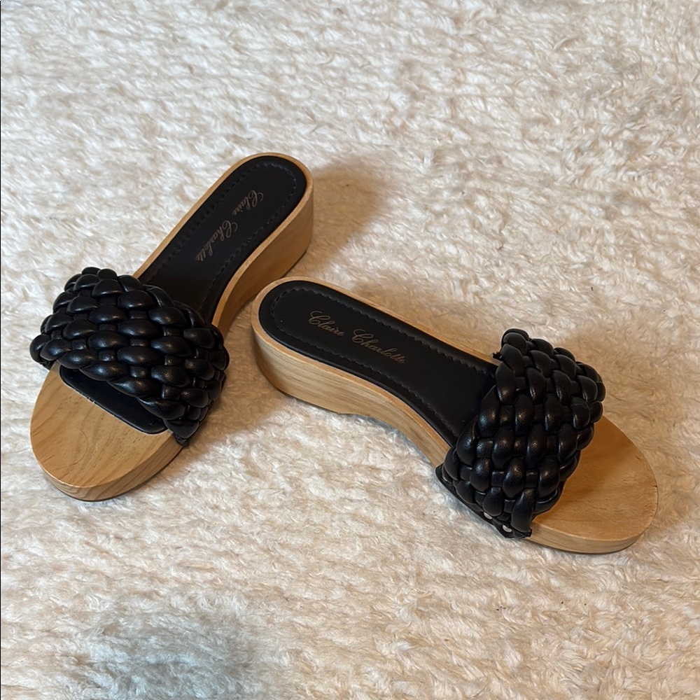 Anthropologie Claire Charlotte Corte Black Woven Clogs
